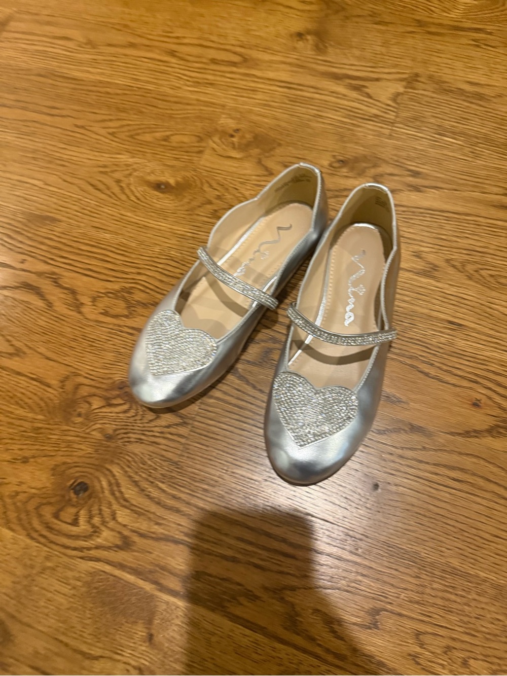 Nina Silver Heart-Accent Mary Jane Flats for Kids